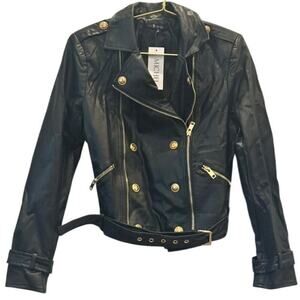 Michel Design – Faux Leather Moto Jacket – Black – Size Small